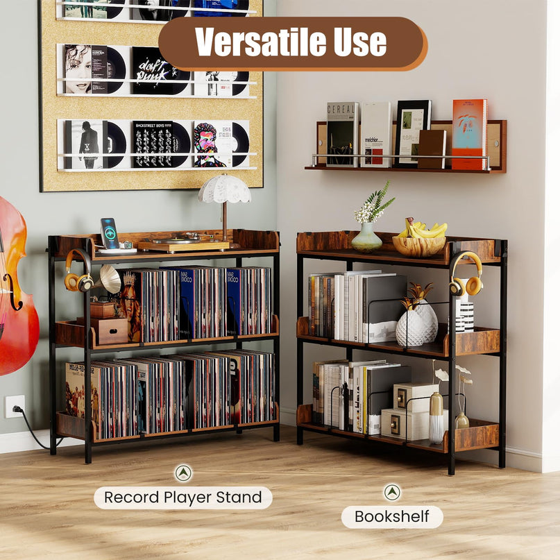 Giantex 41 Inch 3-Tier Record Player Stand with Vinyl Storage for Living Room