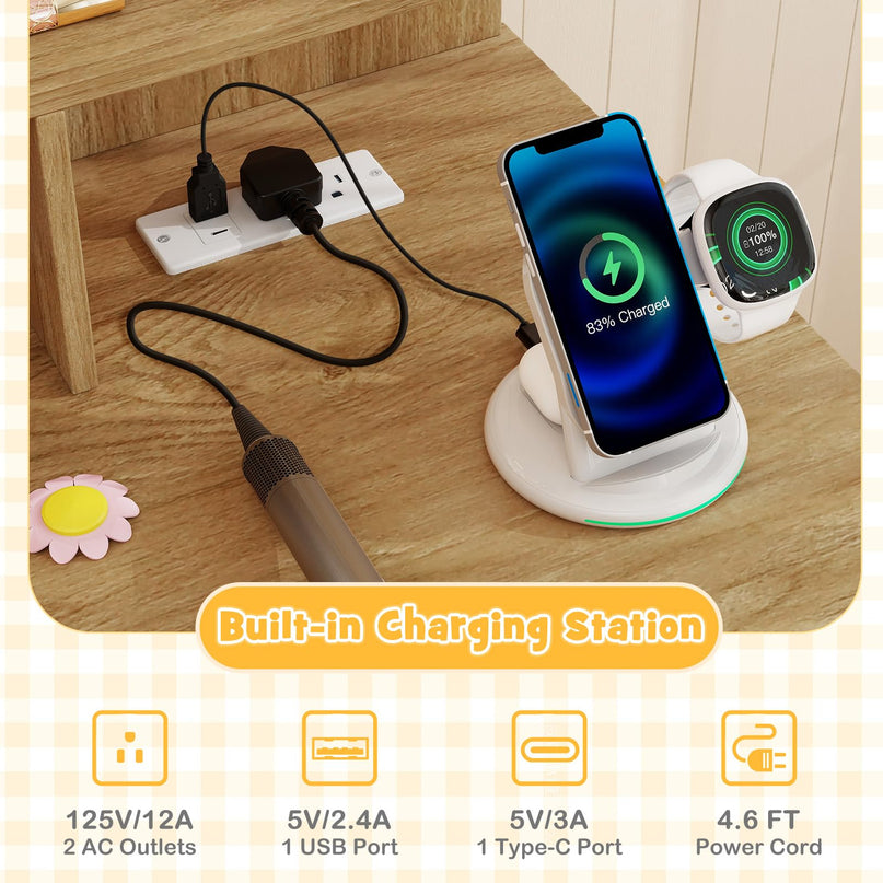 Makeup Vanity Desk with Lights & Mirror for Girls & Teenagers Bedroom