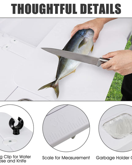 Giantex Fish Cleaning Table with 2 Sinks, Faucet, Garage Holder, Portable Folding Camping Table with Measuring Mark