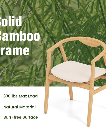 Giantex Bamboo Accent Chair - Wood Natural Boho Accent Dining Chairs with Armrest and Curved Backrest (1/2)