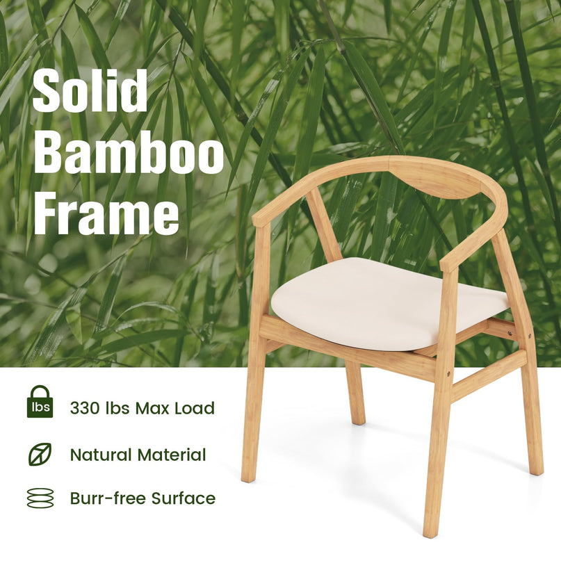 Giantex Bamboo Accent Chair - Wood Natural Boho Accent Dining Chairs with Armrest and Curved Backrest (1/2)