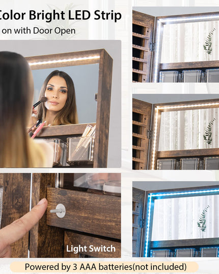 CHARMAID LED Strip Jewelry Armoire with 47.2"H Full Length Mirror, Lockable Jewelry Cabinet Organizer