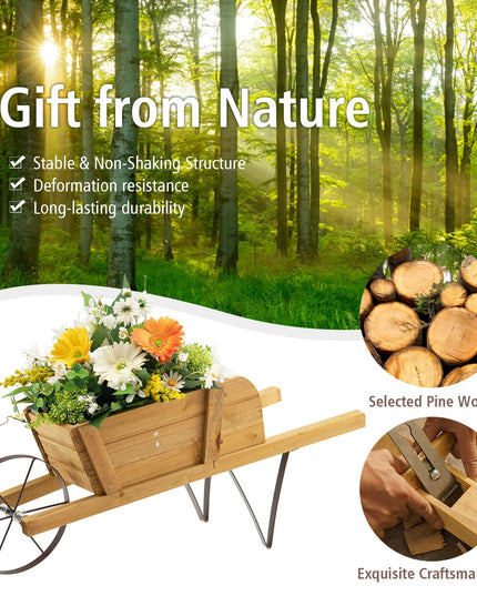 Giantex Wooden Wagon Planter, Small Wheelbarrow Wagon Flower, Indoor & Outdoor Raised Bed