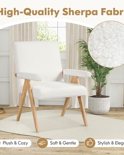 Giantex Mid-Century Modern Accent Chair, Sherpa Fabric Reading Chair with Padded Armrests