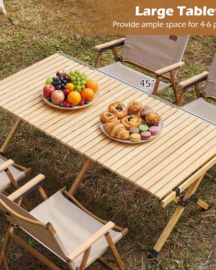 Giantex Portable Roll-Up Pine Wood Picnic Table with Carry Bag