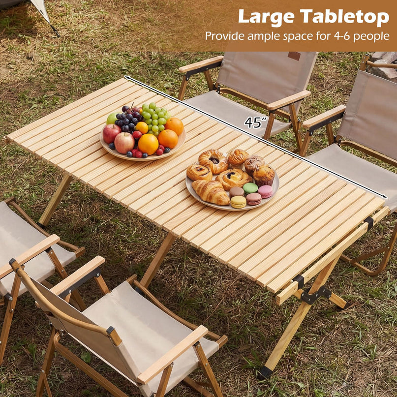 Giantex Portable Roll-Up Pine Wood Picnic Table with Carry Bag