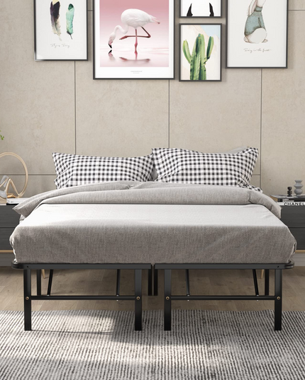 14 Inch Foldable Metal Mattress Foundation | Heavy Duty Bed Frame with Steel Slat