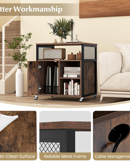 Giantex File Cabinet, Lateral Filing Cabinet with Lock, Wheels, Charging Station, Cable Hole, Lockable Side Cabinet