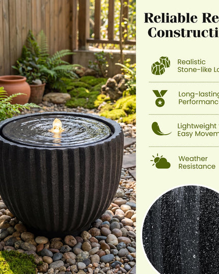 Giantex 17.5" Round Outdoor Water Fountain with 6 LED Lights & Adjustable Pump