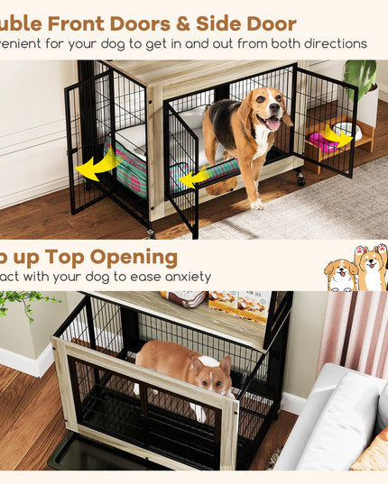 Giantex 38" Dog Crate Furniture with Storage Shelves