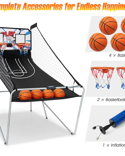 Foldable Basketball Arcade Game, 8 Game Options, Electronic Double Shot 2 Player w/ 4 Balls and LED Scoring System