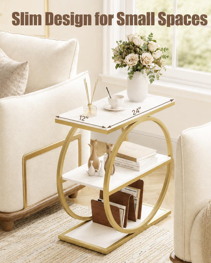 GIANTEX 3-Tier Faux Marble Narrow End Table with Storage (1/2)