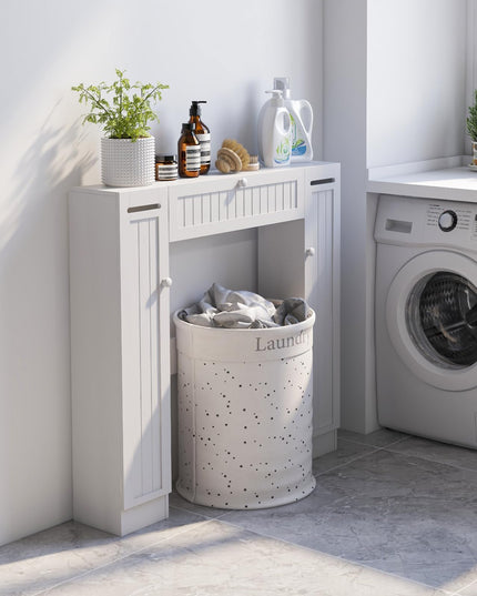 Over-The-Toilet Rack Bathroom Shelf Storage Cabinet Wooden Drop Door Freestanding Spacesaver Improvements, White