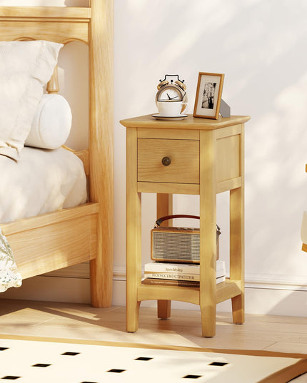 Giantex 23.5" H Side Table w/Open Storage Shelf & Solid Wood Frame No Assembly Needed