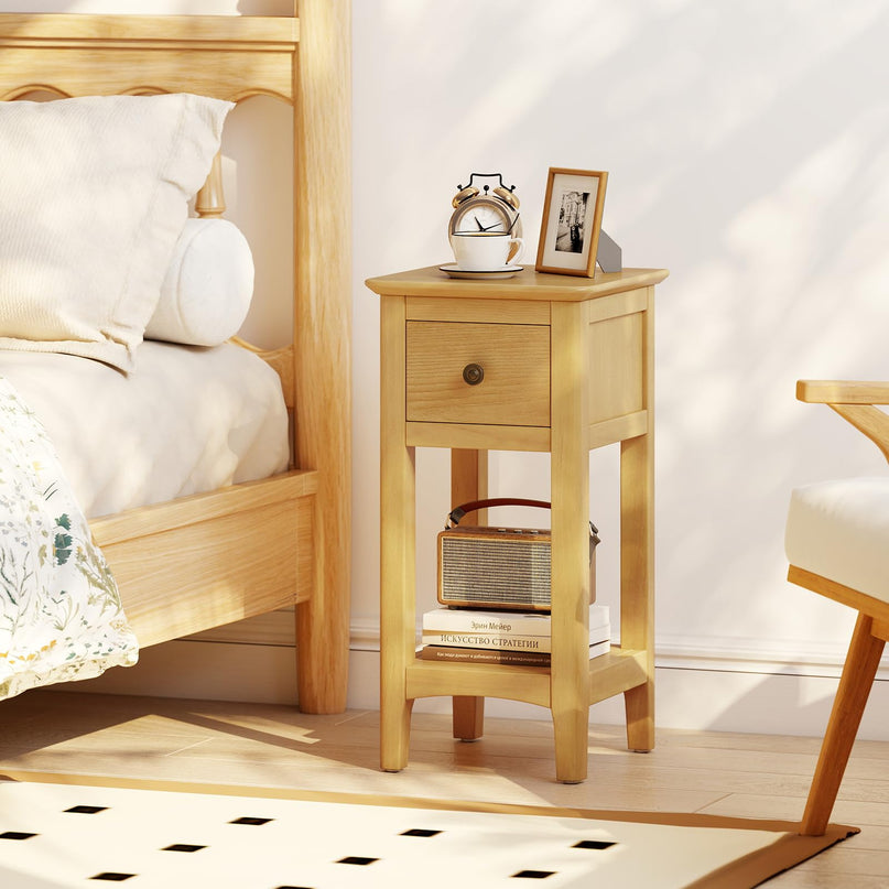 Giantex 23.5" H Side Table w/Open Storage Shelf & Solid Wood Frame No Assembly Needed