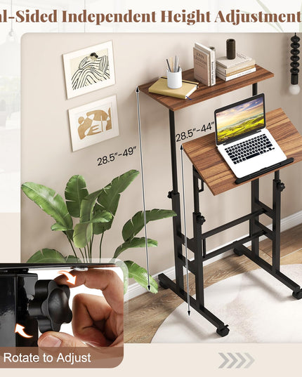 Giantex Mobile Stand up Desk, Height Adjustable, 24"D x 22"W x 49"H