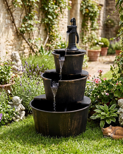 Giantex 37" 3-Tier Barrel Waterfall Fountain with Electric Pump