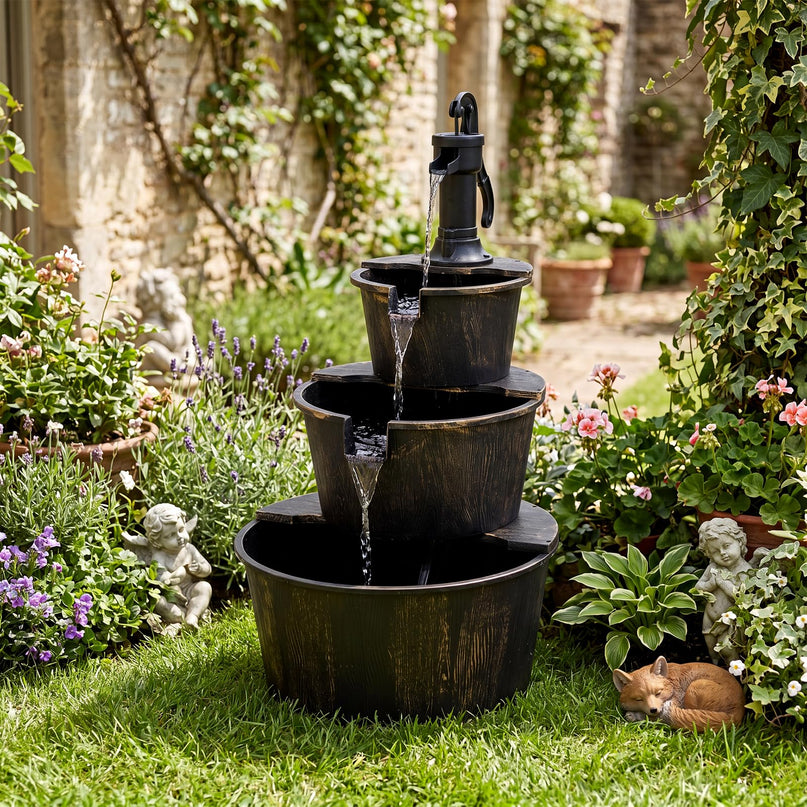 Giantex 37" 3-Tier Barrel Waterfall Fountain with Electric Pump