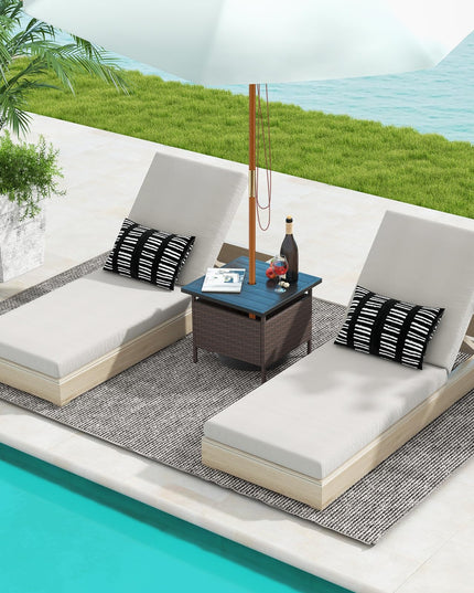 Giantex Umbrella Table, Outdoor Side Table with 2" Umbrella Hole, Rattan Umbrella Stand Holder Table