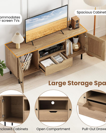 Giantex Boho TV Stand for 50-60 Inch TV Wood Entertainment Center