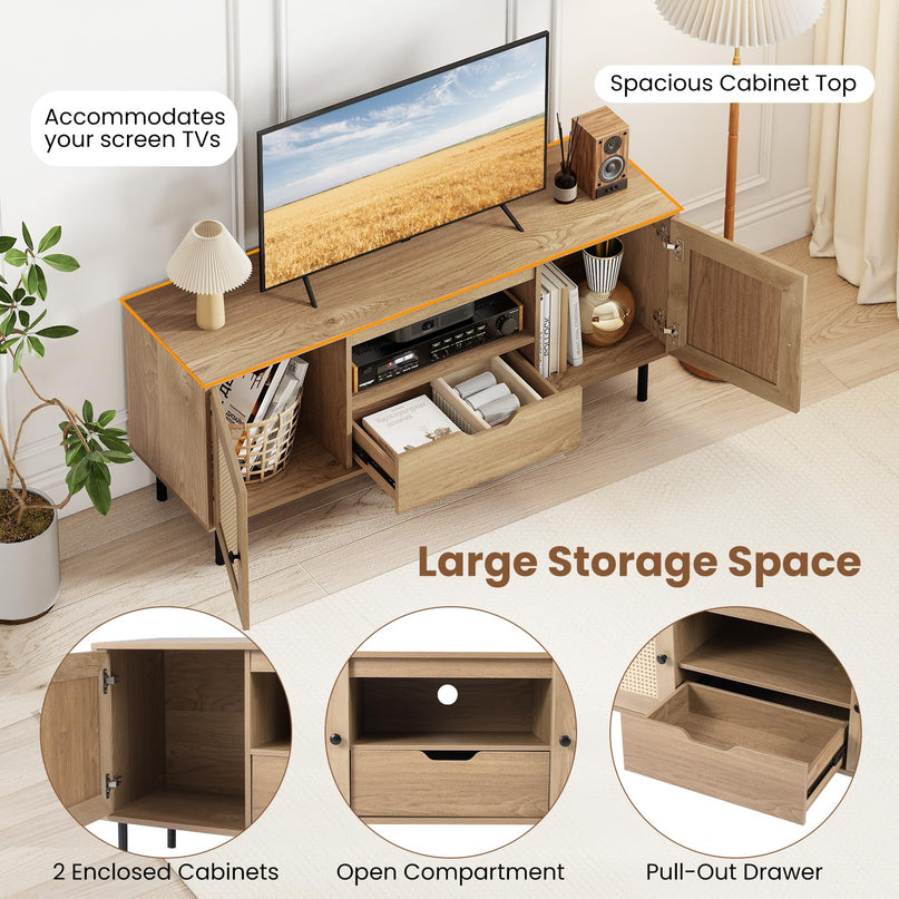 Giantex Boho TV Stand for 50-60 Inch TV Wood Entertainment Center