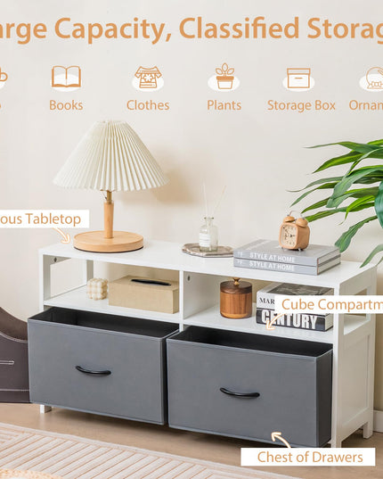Giantex TV Stand for Bedroom, Storage Cabinet with 2 Open Shelves, 2 Removable Fabric Drawers
