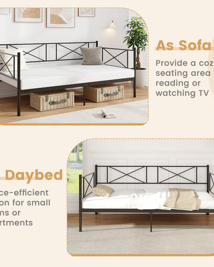 Giantex Twin Size Daybed Frame, Metal Sofa Bed w/Heavy Duty Steel Slats Support