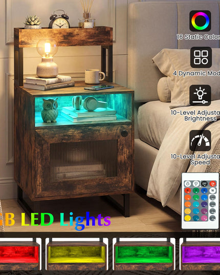 Giantex Night Stand with LED Lights | Tall Sofa Side Couch End Table w/Top Tray (1/2)