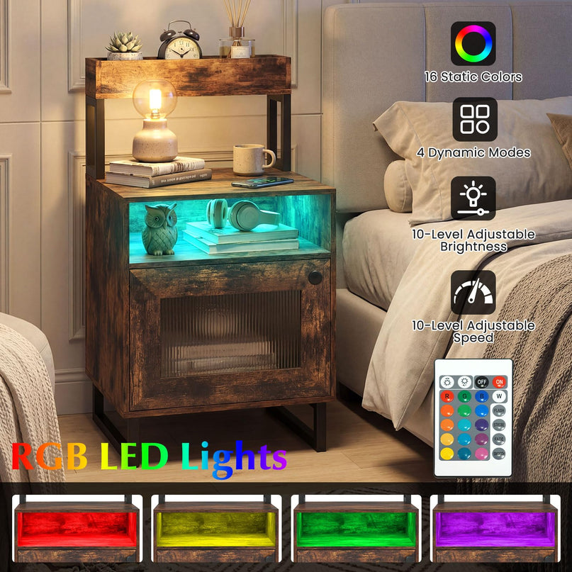 Giantex Night Stand with LED Lights | Tall Sofa Side Couch End Table w/Top Tray (1/2)