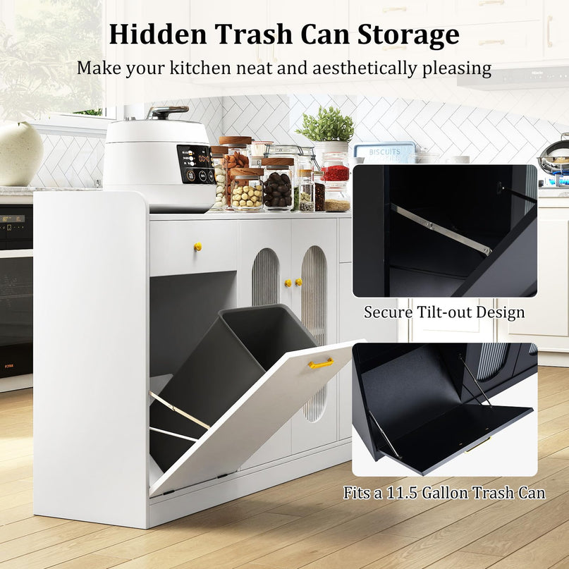 Giantex 55" Farmhouse Buffet Cabinet | Large Credenza w/Hidden Tilt Out Trash Can