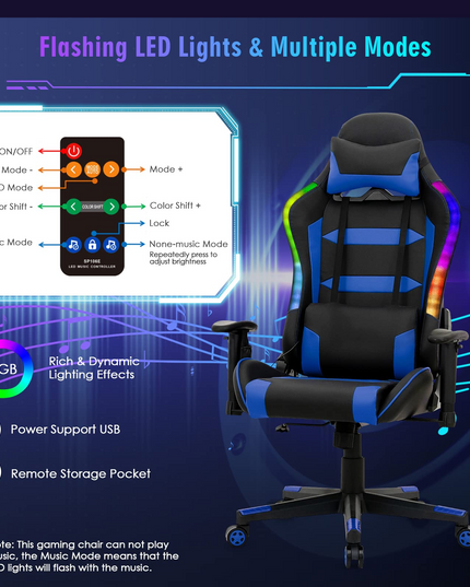Giantex RGB Gaming Chair, Ergonomic Video Game Chair with Led Light