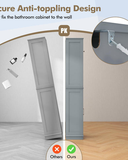Giantex 67" Tall Storage Cabinet, Bathroom Floor Cabinet with Acrylic Door, Adjustable Shelves