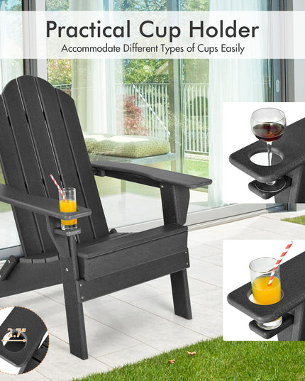 Adirondack Chair Outdoor Folding Chairs, Weather Resistant Patio Chair with Built-in Cup