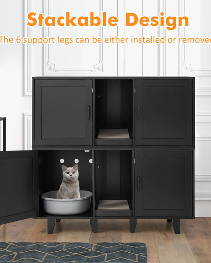 Giantex Cat Litter Box Enclosure - Cat Washroom Hidden Furniture with 2 Storage Cabinets