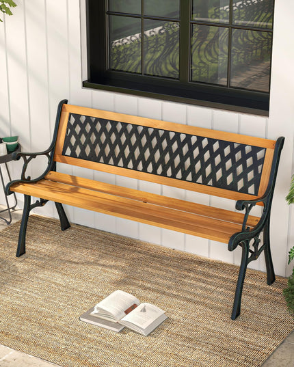 Giantex Outdoor Bench, 3-Person Garden Bench with Slatted Seat, Curved Armrests, 470 Lbs Capacity