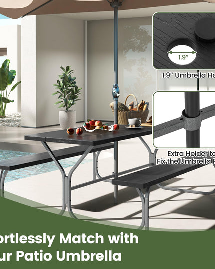 Giantex Picnic Table 6FT for 8 Person, Outdoor Table Set w/ 2 Benches