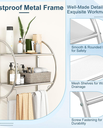 Giantex Bathroom Shelf with Towel Rack - 2 Tier Rustproof Over The Toilet Storage Shelf