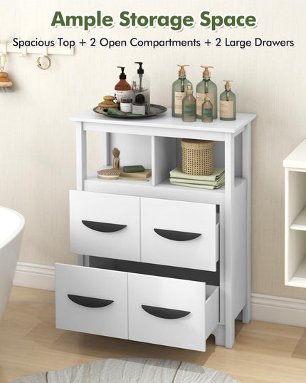 Giantex Storage Cabinet with Large Drawers, Open Storage Compartments, Anti-Tipping Kit, White
