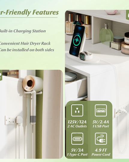 Vanity Desk with Mirror and Lights for Bedroom Small Space