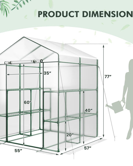 Giantex Walk-in Greenhouse w/ 3 Tiers 4 Shelves, 4 Ground Stakes & Ropes, PVC Cover