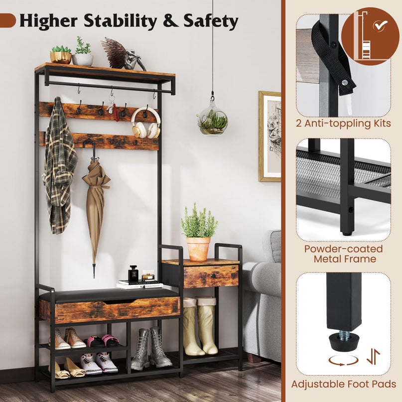 Giantex Coat Rack with Shoe Storage Bench