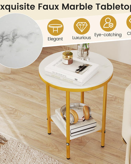 Giantex 2 Tier Faux Marble Bedside Night Stand w/Metal Frame & Open Storage Shelf