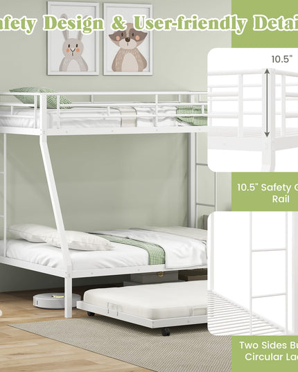 Giantex Twin Over Full Bunk Bed with Trundle, Heavy-Duty Metal Triple Bunk Beds