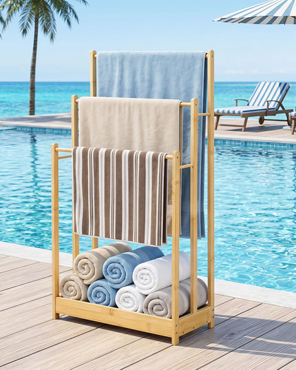 Giantex 3 Tier Free Standing Bamboo Towel Rack with Storage Shelf
