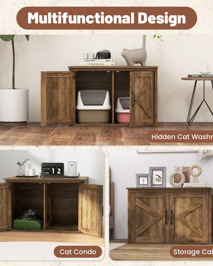 Giantex Cat Litter Box Enclosure - Flip Top Litter Box Hidden Furniture with Barn Door, Side Entrance