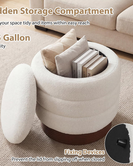 Giantex Round Ottoman with Storage 360° Swivel Boucle Vanity Stool