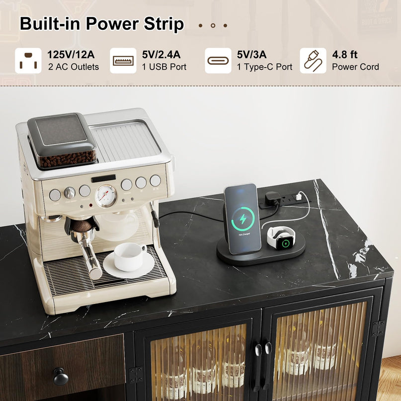 Giantex Buffet Sideboard with Power Outlets and LED Light