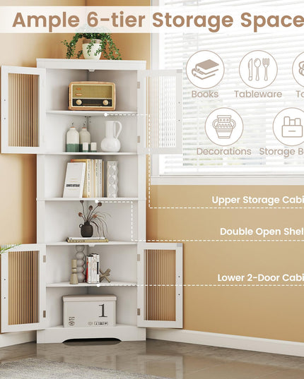 Giantex 67" Tall Corner Cabinet w/ 4 Tempered Glass Doors for Bathroom
