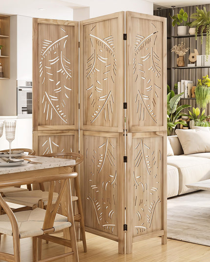 GIANTEX Boho Room Divider with Carved Palm Leaf Pattern