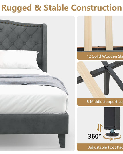 Giantex Velvet Upholstered Bed Frame